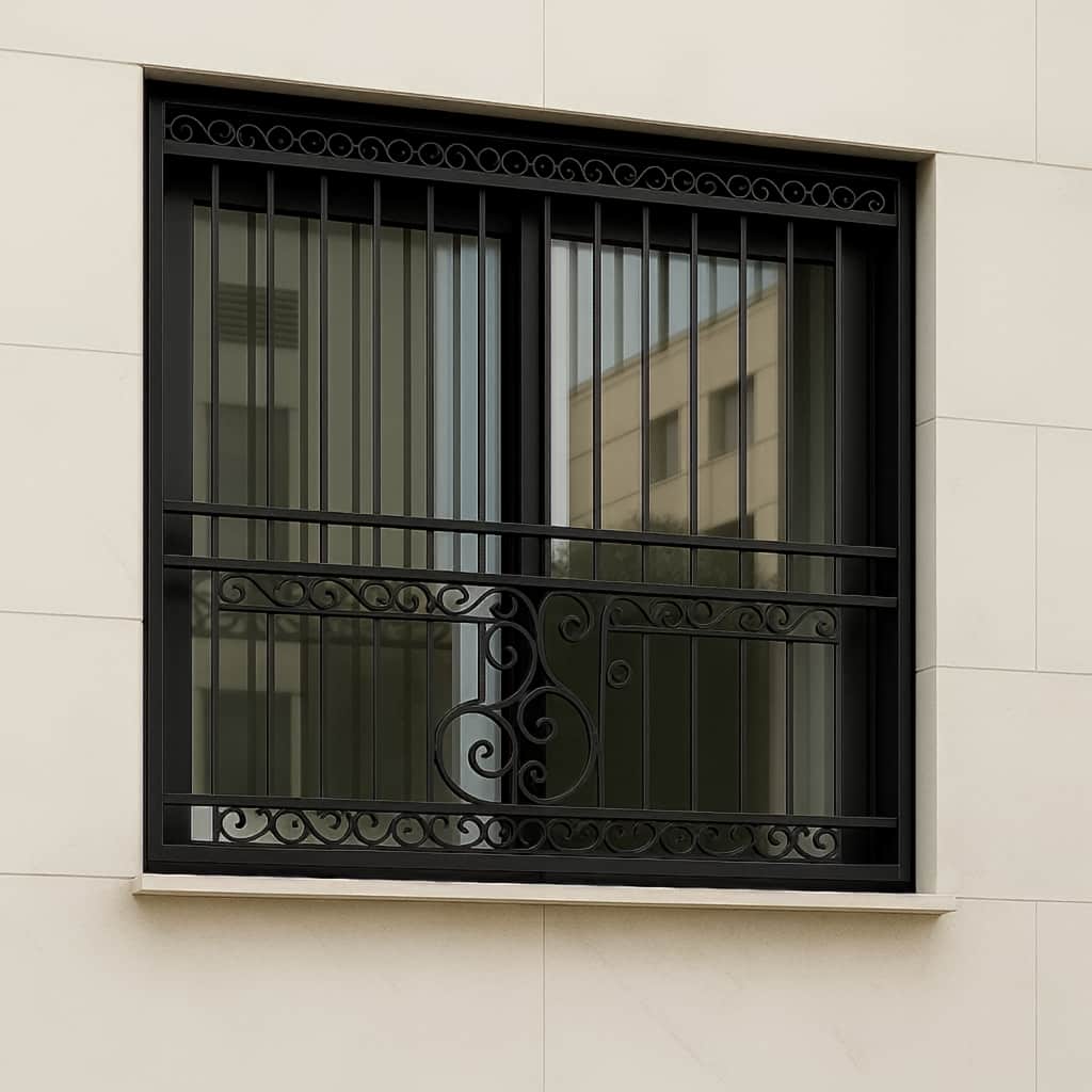 حفاظ پنجره کلاسیک طرح رومی گل فرفورژه برای نمای ساختمان در اهواز