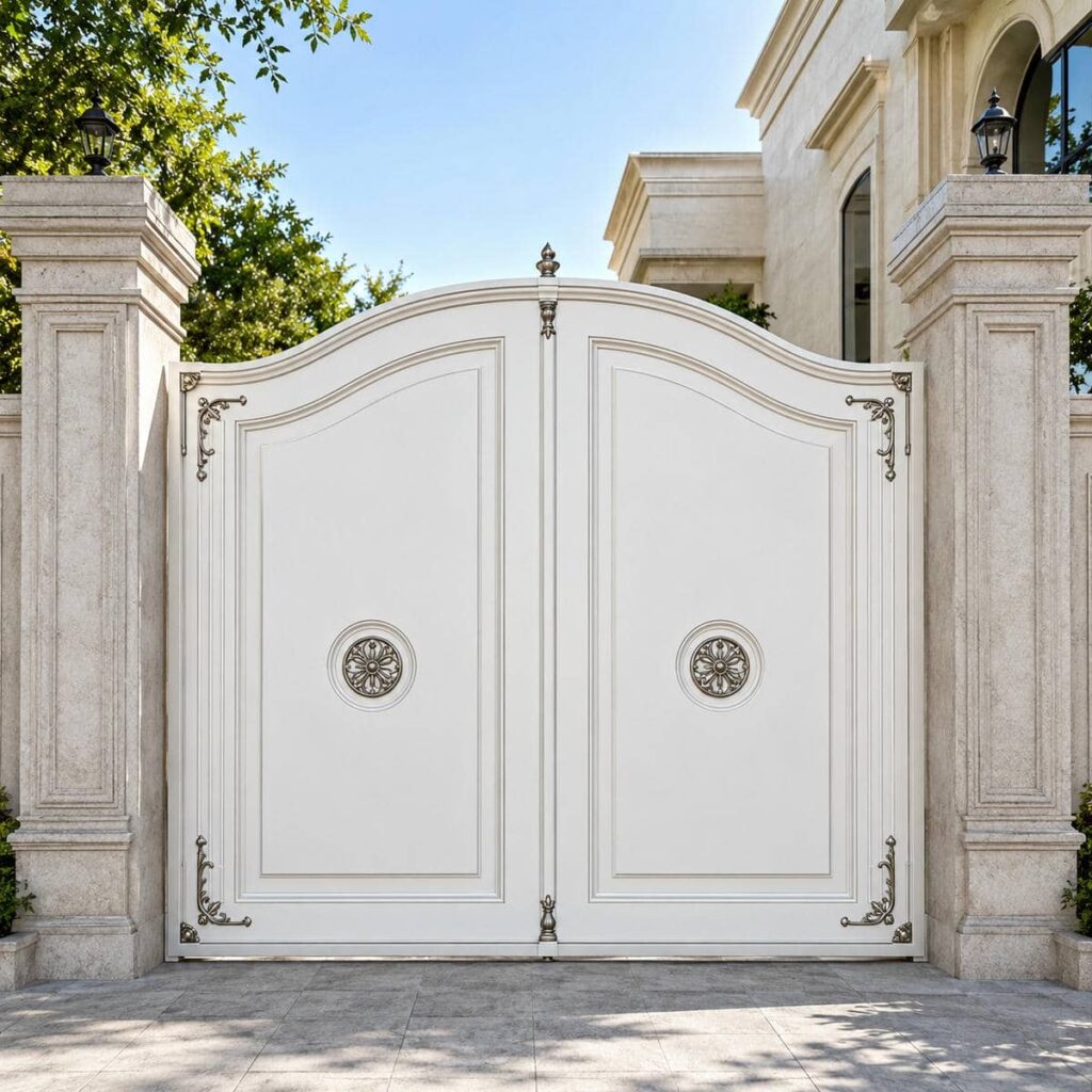 ساخت درب حیاط سفید طلایی فرفورژه در اهواز