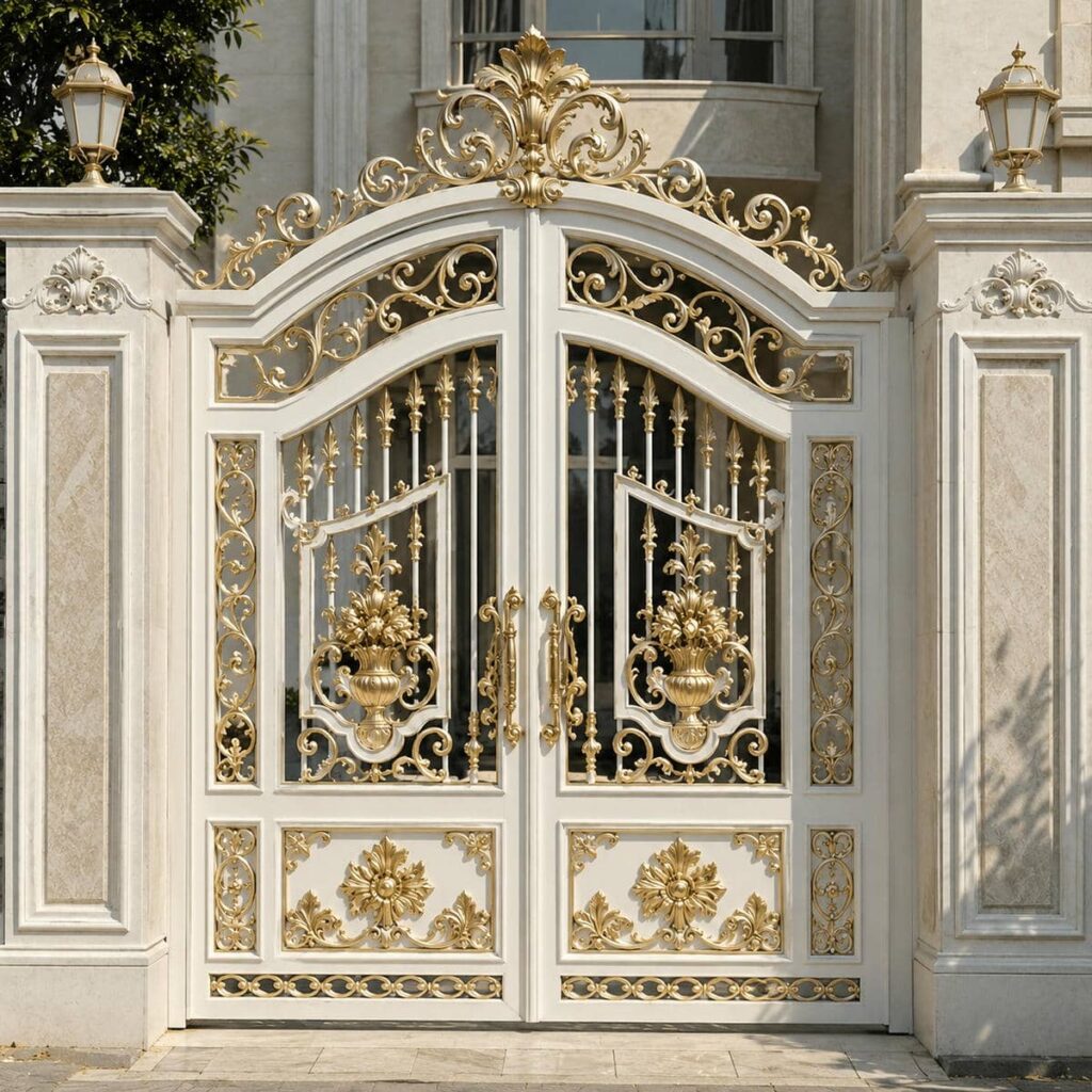 نصب درب حیاط سفید طلایی دو لنگه در اهواز