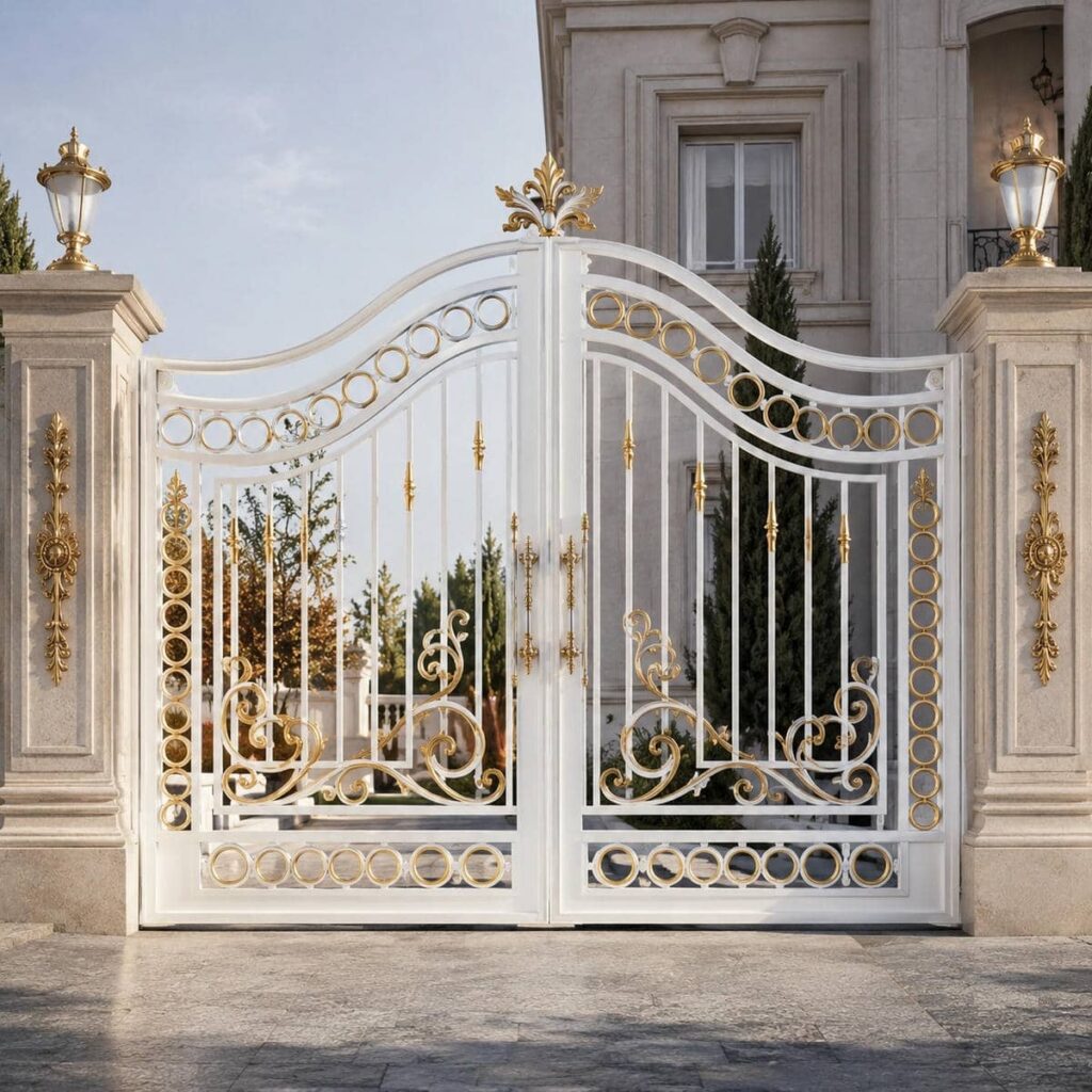 اجرای درب حیاط سفید طلایی با پوشش یکدست در اهواز