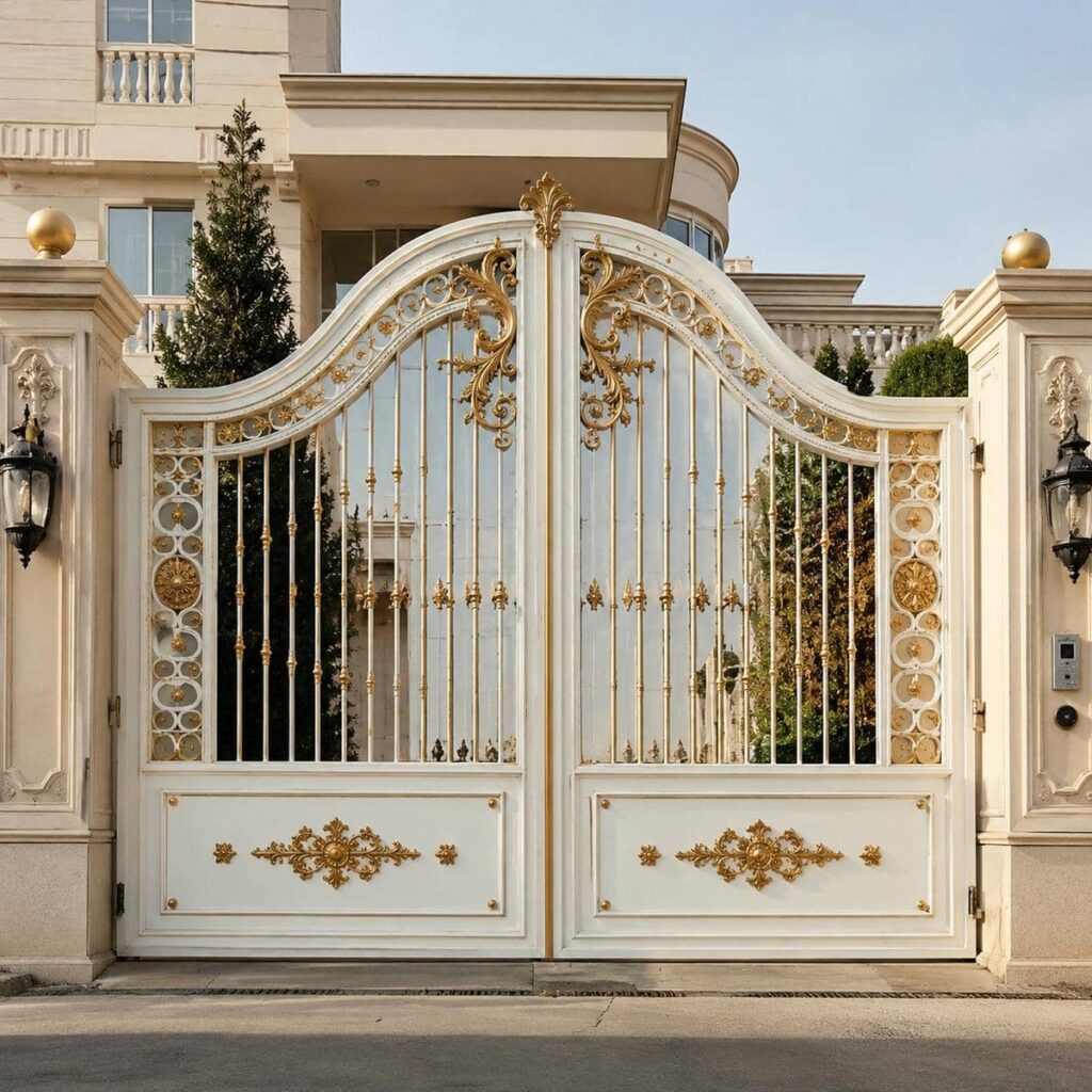 سفارش درب حیاط سفید طلایی مدرن در اهواز