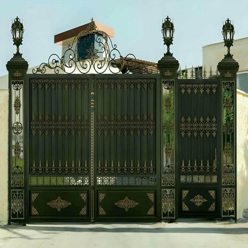 درب آهنی ویلایی CNC پنل مشبک در اهواز با الگوی مینیمال