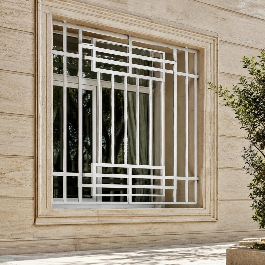 حفاظ پنجره ساده خطی افقی برای نمای مینیمال ساختمان در اهواز